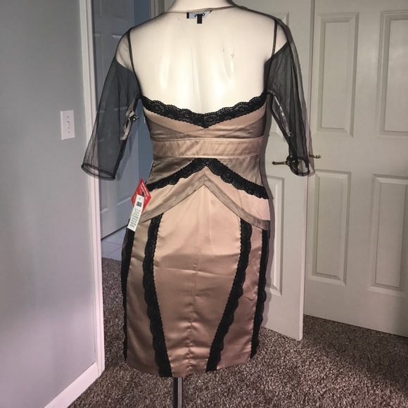 Beautiful tan & black silky, mesh and Lace dress - Picture 2 of 2